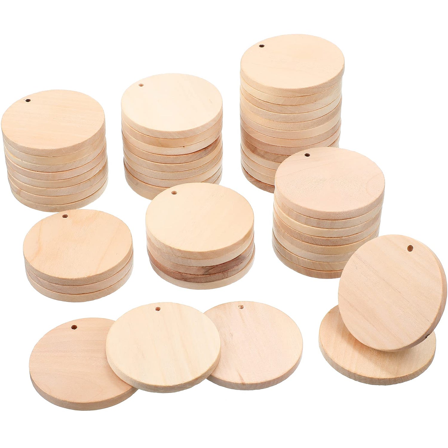 50 Pcs 2 Inch Wooden Circle Cutouts Blank Round Wood with Holes Round Wooden Ornaments Wooden Coins Unfinished Wood Round Disc Wooden Circle Chips Yulejo