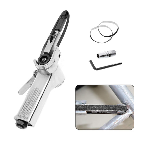 BEAMNOVA Mini Air Belt Sander for Woodworking Metal Working 3/8 Inch Handheld Angle Grinder Industrial Pneumatic Tool with 3 Belts 60/80/100 Grit BEAMNOVA