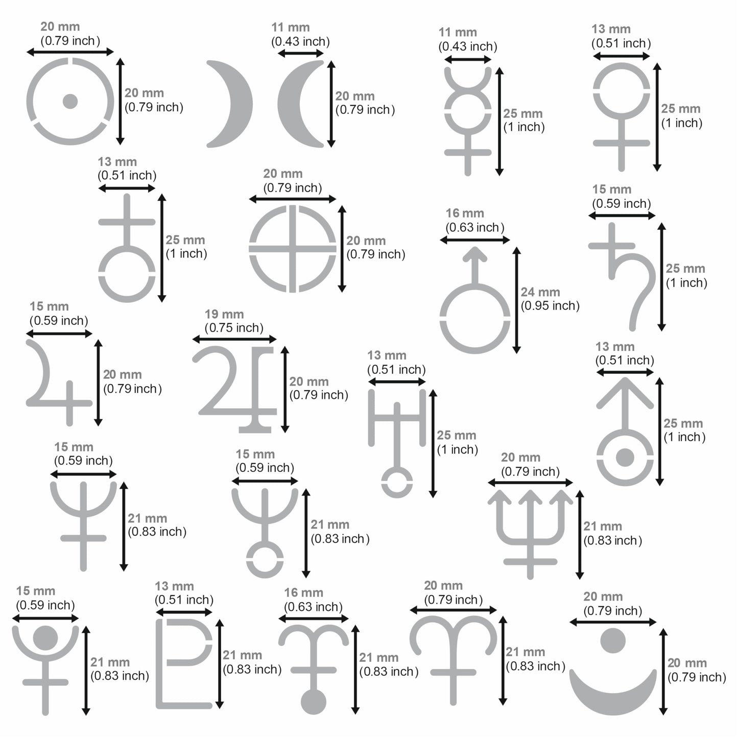 Aleks Melnyk No.413 Metal Stencil, Solar System Symbols, Sun, Moon, Planets, Small Stencil, 1 PC, Template for Wood Burning, Engraving, Crafting, - WoodArtSupply