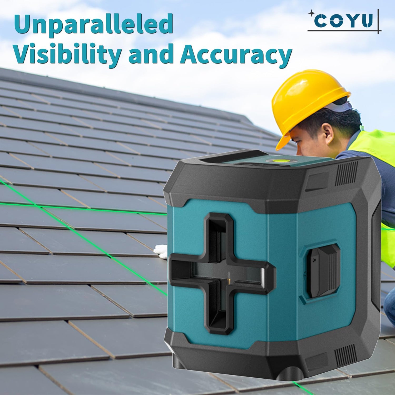 COYU Self-Leveling Cross Line Laser Level -Japanese Green Beam, 100ft Range, 360° Rotation, Carrying Pouch Included COYU