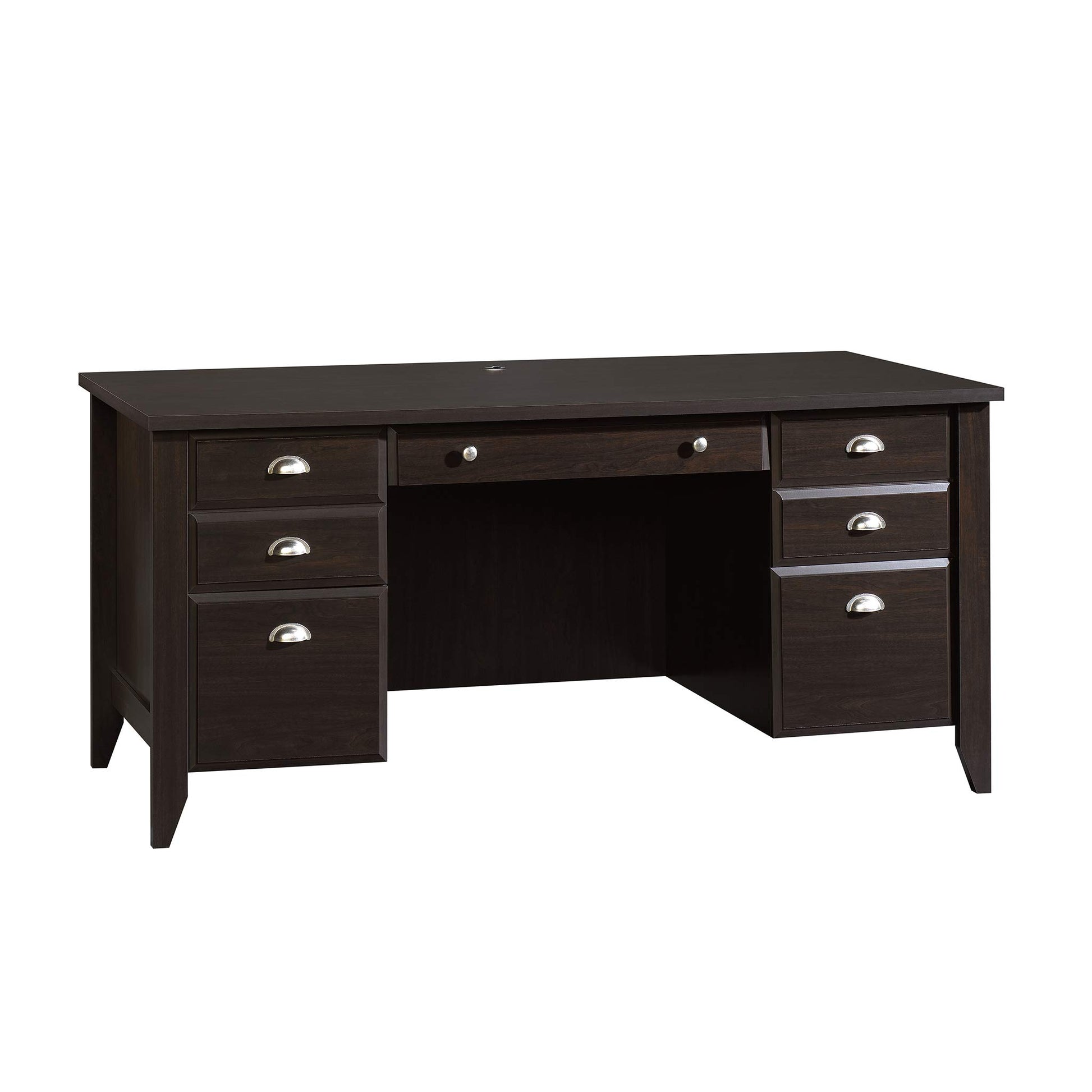 Sauder Shoal Creek Executive Desk, L: 65.12" x W: 29.29" x H: 30.55", Jamocha Wood finish - WoodArtSupply