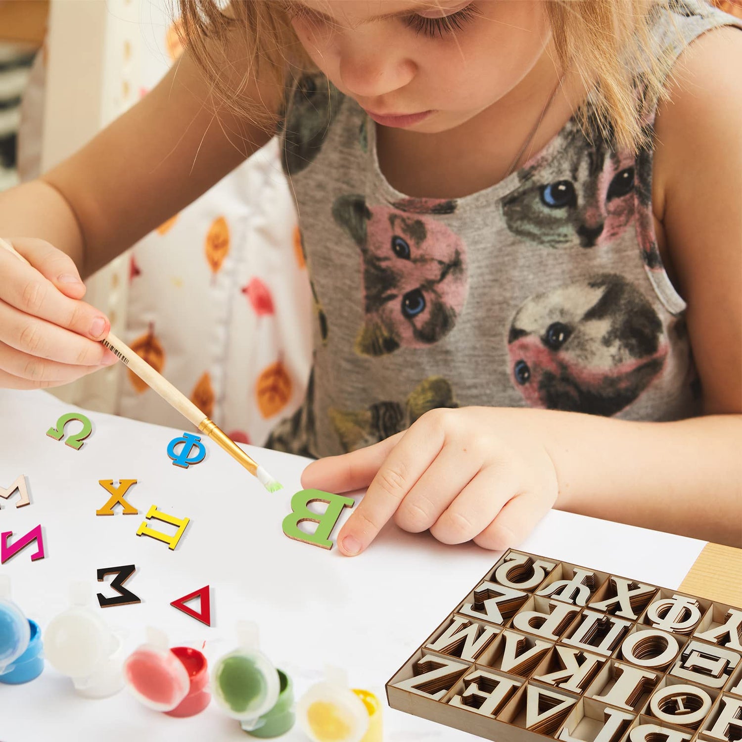 240 Pieces Unfinished Wood Greek Letters with Storage Tray Bold Font Small Wooden Alphabet Letters for Crafts Mini Blank Wood Greek Alphabets for Blulu