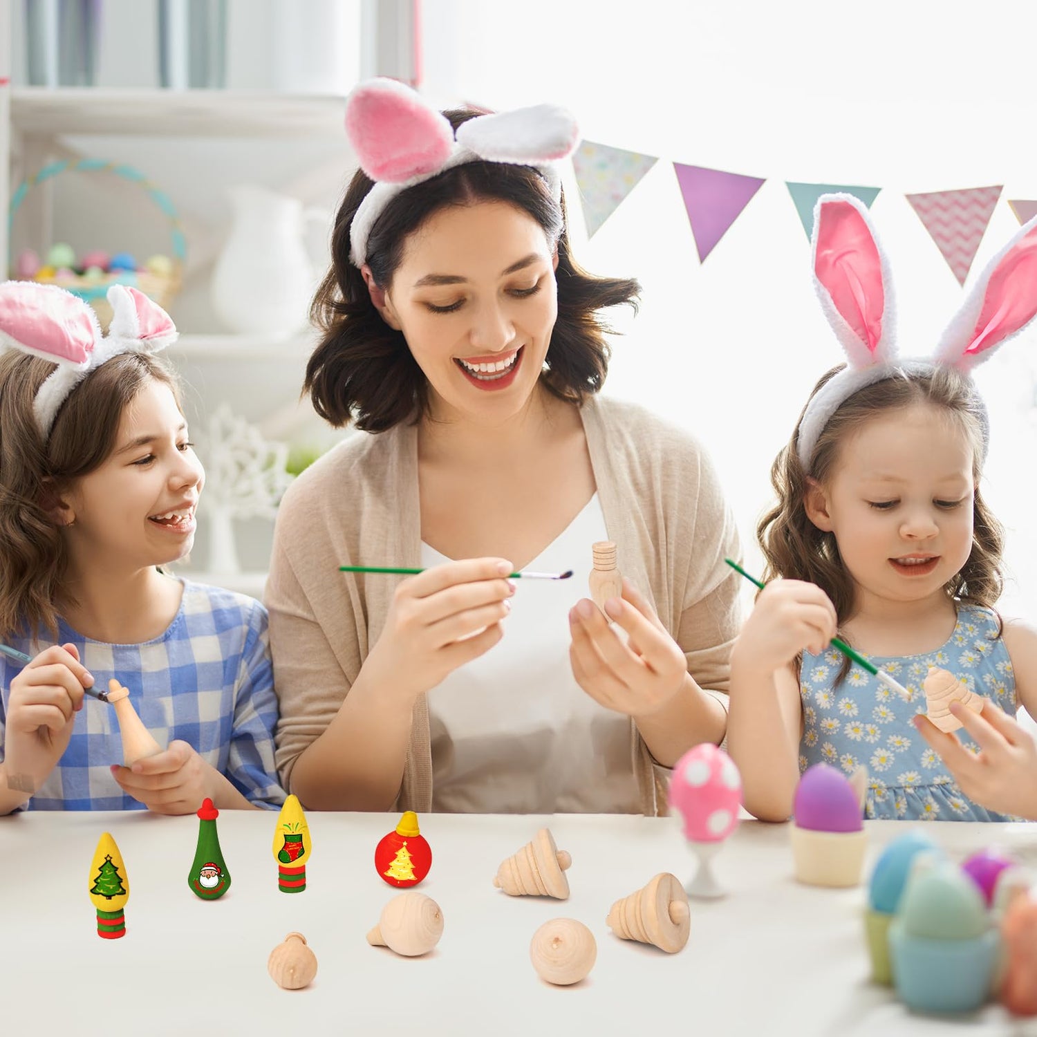 Bluedale 40 Pcs Wooden Christmas Trees Ornaments for Crafts, Natural Unfinished Wood Ornaments, Xmas DIY Arts Painting Holiday Hanging Decorations in Bluedale