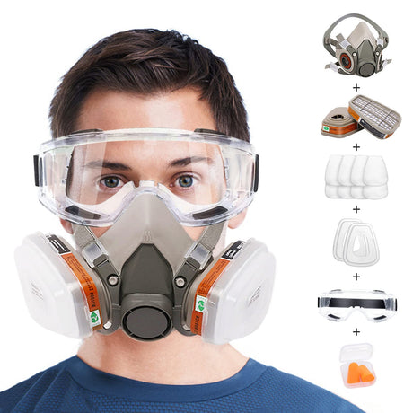 Reusable Respirators Half Facepiece Cover - ANUNU Chemical Respirator with Filters/Goggle Against Dust Organic Gas Vapors for Epoxy Resin Welding ANUNU