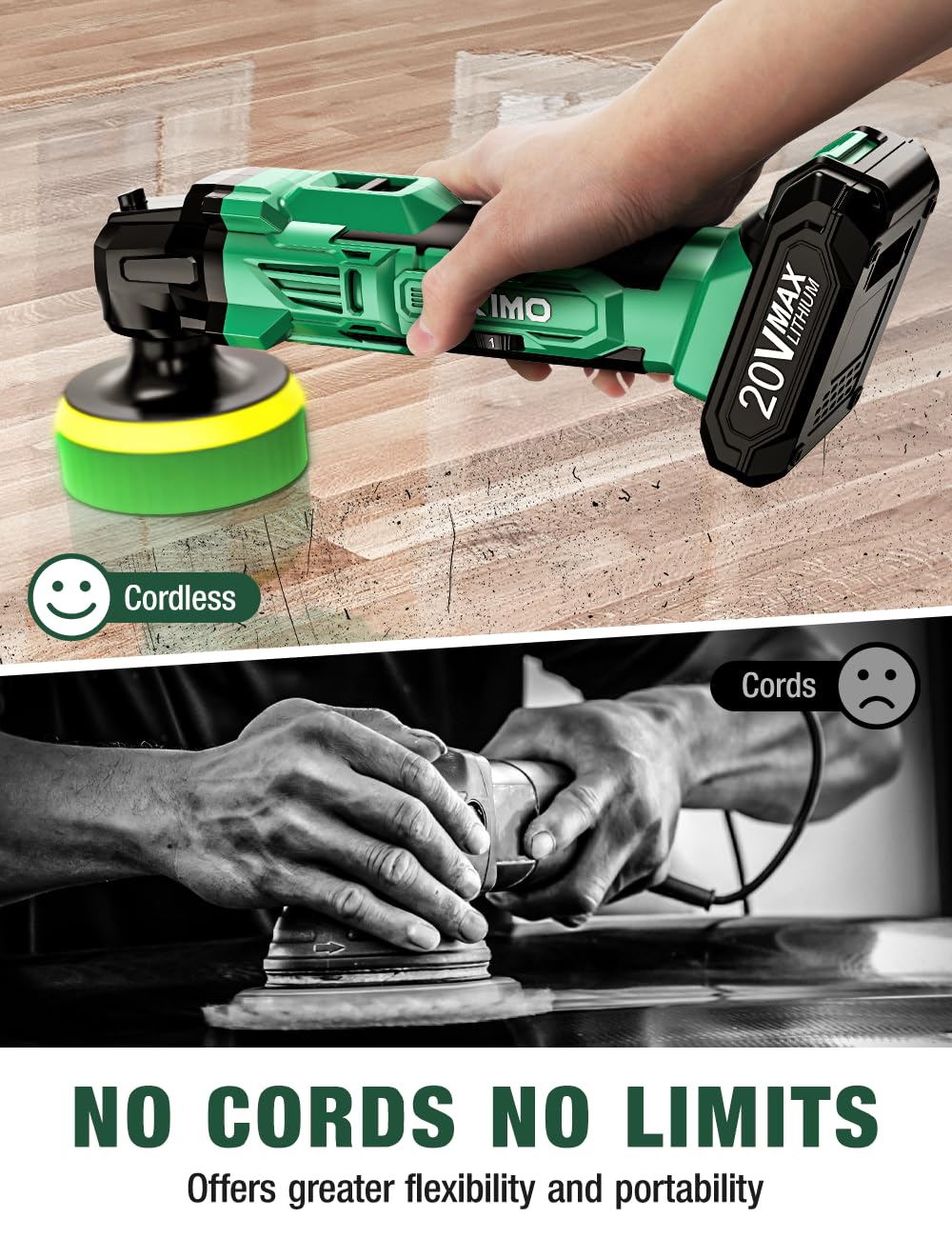 KIMO 20V Cordless Buffer Polisher Kit, 24 Accessories, 2 X 2000mAh Batteries, Car Polisher w/ 6 Variable Speed Up to 3634RPM, Cordless Polisher for K I M O.