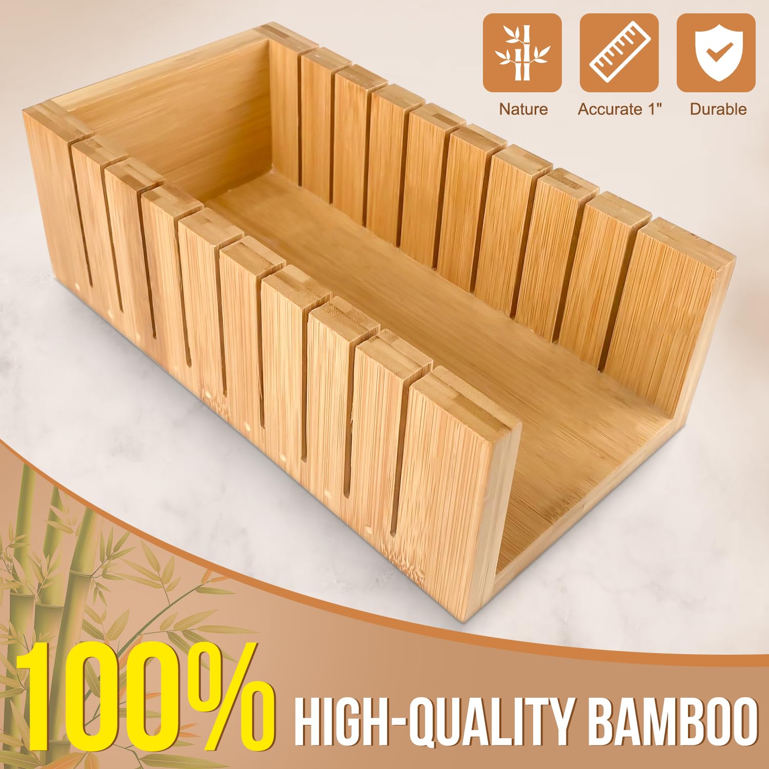 Walfos Soap Mold for soap Making, Soap Making kit - 42 oz Silicone Loaf soap Mold Set with Rectangular Wood Box & Bamboo Cutter Measuring Box, 2 Walfos