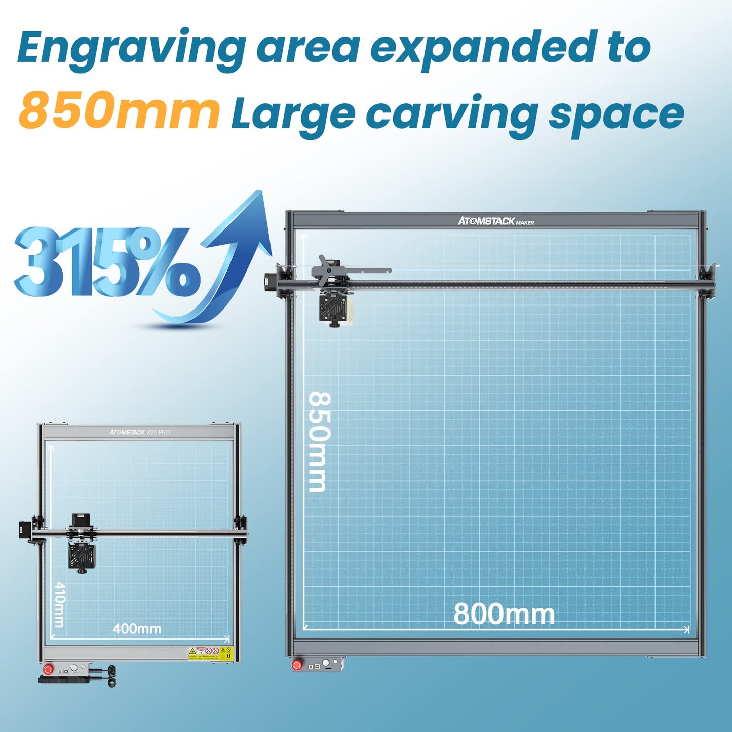 Atomstack E85 Working Area Expansion Kit 850 * 800mm for ATOMSTCK X20 Pro, A20 Pro, S20 Pro,X7 Pro, A10 Pro, S10 Pro,X7 40W, A5 Series Laser Engraver - WoodArtSupply