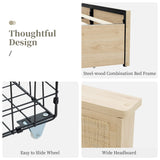 Yechen Boho Queen Bed Frame with Rattan Headboard and 4 Storage Drawers Yechen
