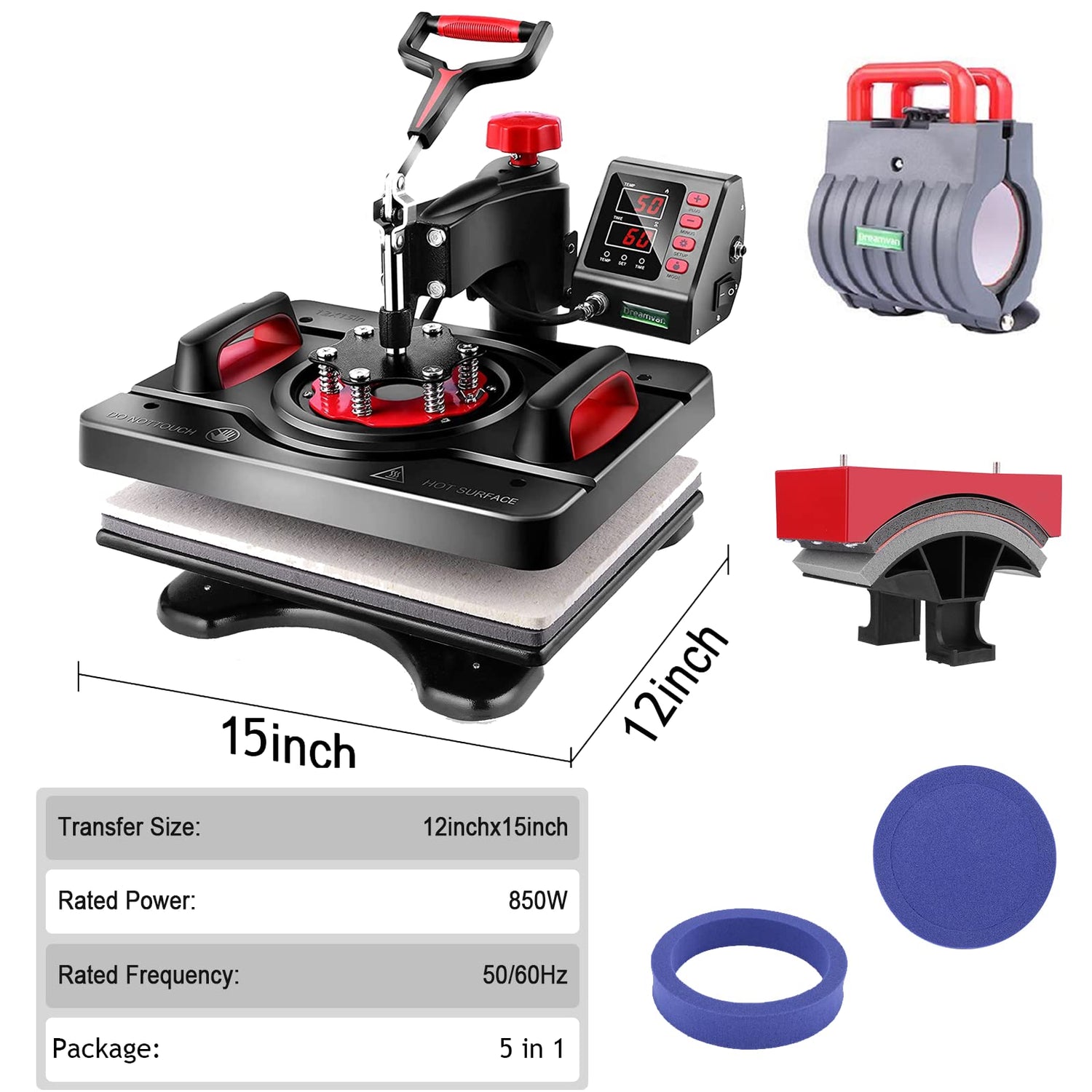 Upgraded 15 x 12 Heat Press Machine for Shirts 5 in 1 Digital Swing Heat Press Sublimation Machine Industrial-Quality Powerpress Heat Press Machine HIFRRUY