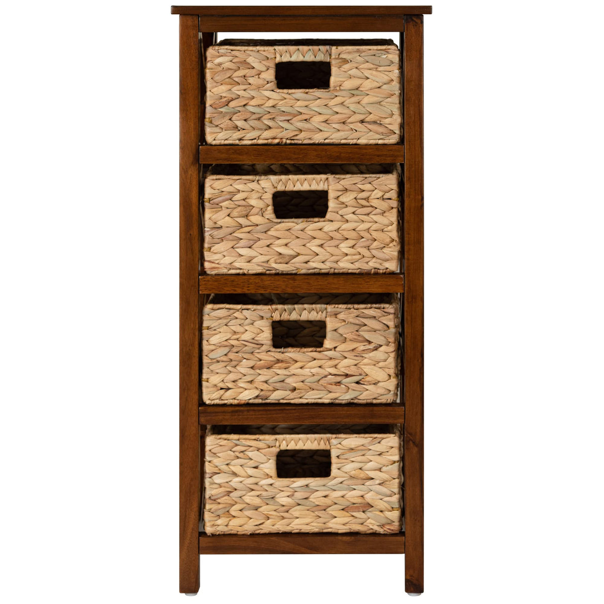 eHemco 4 Tier X-Side End Storage Cabinet with 4 Wicker Baskets, Walnut eHemco