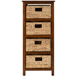 eHemco 4 Tier X-Side End Storage Cabinet with 4 Wicker Baskets, Walnut eHemco