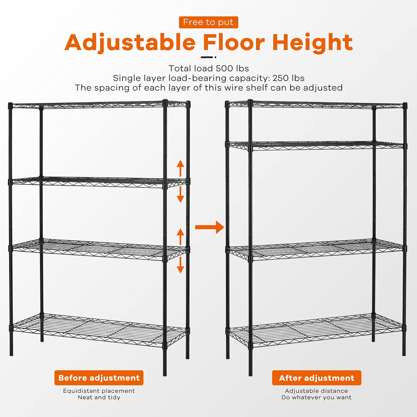 HCY 4-Tier Wire Shelving Unit Storage Shelves Shelf Organizer 54inx36inx14in Heavy Duty Metal Rack NSF Height Adjustable for Laundry Bathroom Kitchen