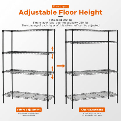 HCY 4-Tier Wire Shelving Unit Storage Shelves Shelf Organizer 54inx36inx14in Heavy Duty Metal Rack NSF Height Adjustable for Laundry Bathroom Kitchen