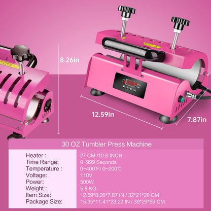 Easydiy 110 V Portable Tumbler Heat Press Machine Pink Mug Machine for 30 OZ 20 OZ 16 OZ Straight Sublimation Blanks Skinny Tumbler 15 OZ 11 OZ