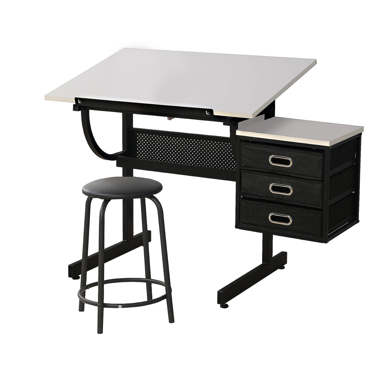 Mbolyeer Drafting Table for Artists/Adults, Art Desk w/Stool and 3 Drawers, Adjustable Tabletop, Painting Studying Design Work Station for Home Mbolyeer