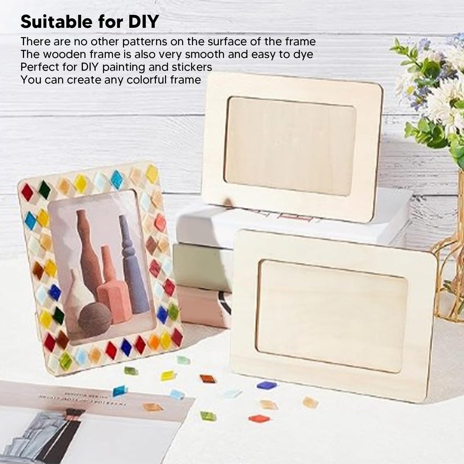 DIY Picture Frame Making Kit, 3 Sets DIY Unfinished Wooden Art Kit Arts Supplies Girls Boys Party Games Favors AUNMAS