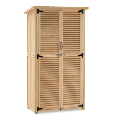 MCombo Outdoor Wooden Storage Cabinet, Garden Tool Shed with Latch, Outside Tools Wood Cabinet with Double Doors for Patio 0808 (Natural, Medium) - WoodArtSupply