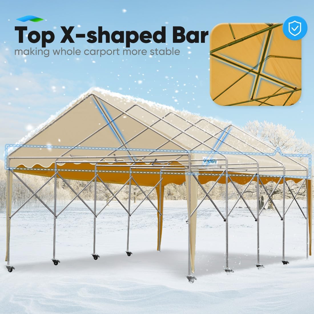 Quictent 13'X20' Retractable Carport Garage with Wheels Movable Heavy Duty Party Tent for Outdoor Events, Storage for Car, Boat, etc.