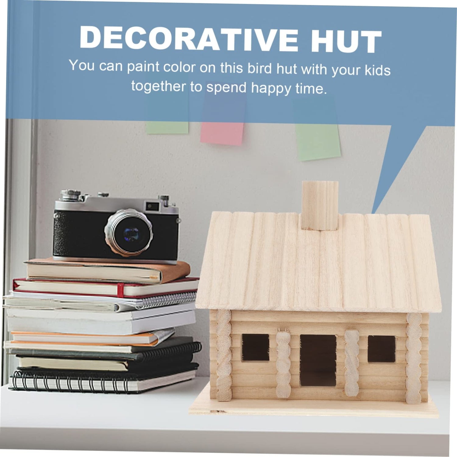 SUPVOX Wooden Bird House Wooden Bird Hut DIY Wood Bird House Parrot Hanging Hideaway Cave Unpainted Bird Hut Birdhouse Craft Kit Hamster Hammock Bed SUPVOX