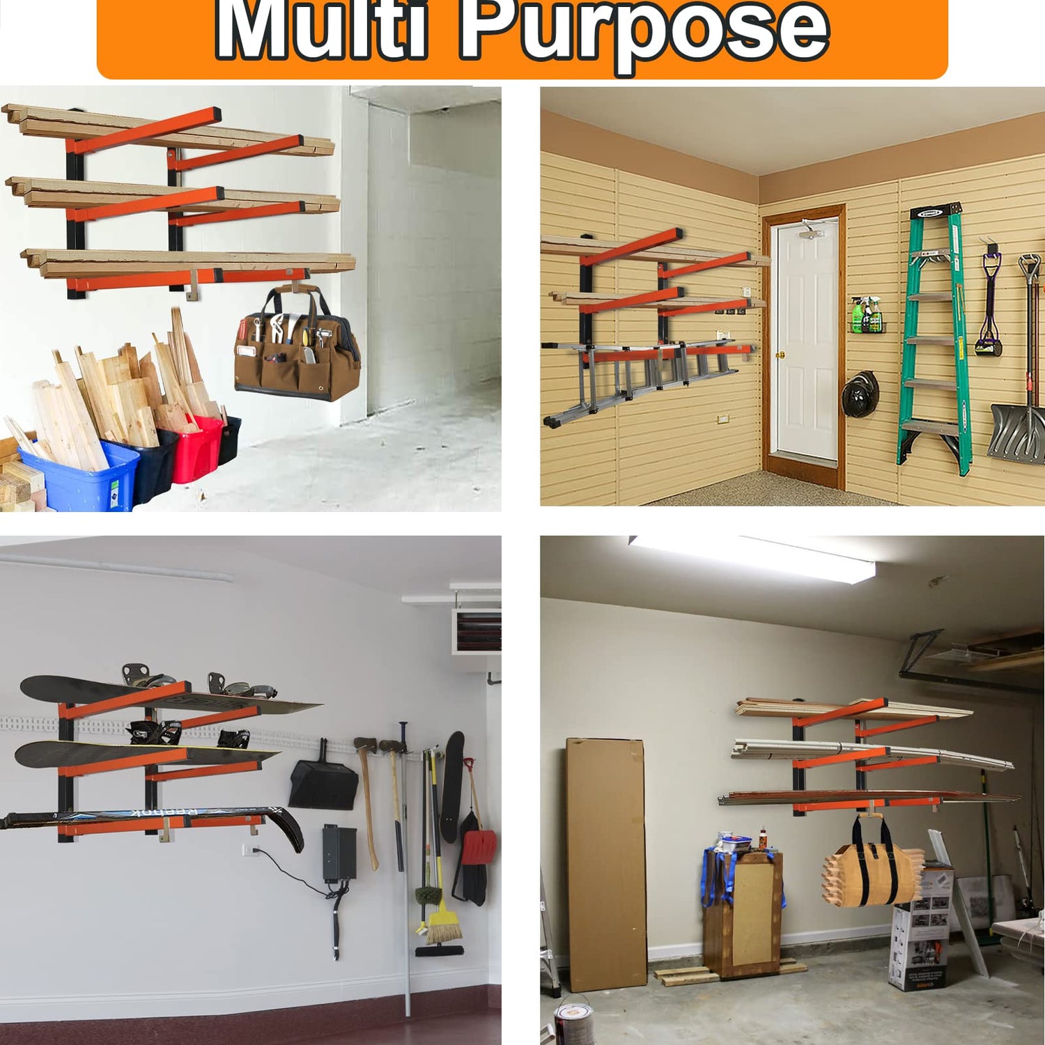 Thanaddo 3-Level Lumber Storage Rack, Wall Mount Wood Organizer Heavy Duty Metal Wall, Lumber Tool Box Organizer Rack, Wall Lumber Wood Rack Workshop Thanaddo