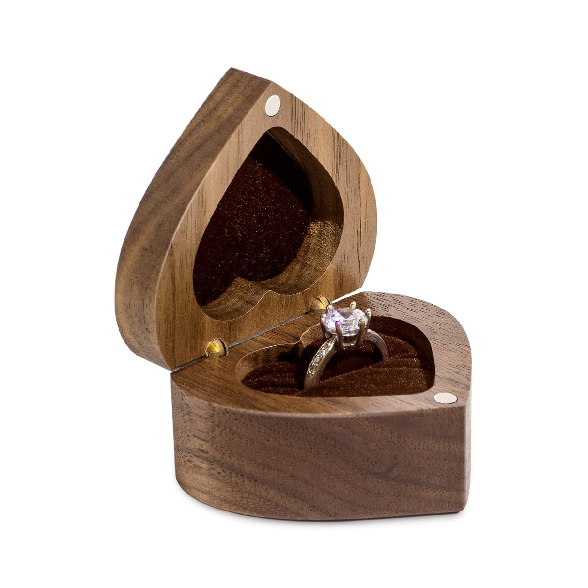 Wislist Wood Engagement Ring Box Herat Shaped Engraved Ring Case for Proposal,Wedding (Walnut Wood) Wislist