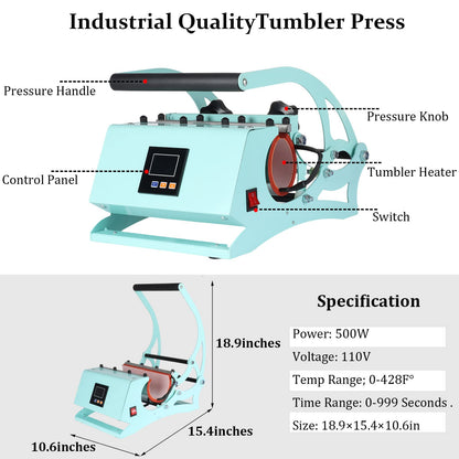 Tumbler Heat Press Machine，20oz Cup Heat Press DIY Sublimation for 11oz/15oz/16oz/20oz Straight Skinny Sublimation Tumblers Mugs Heat Transfer Print - WoodArtSupply