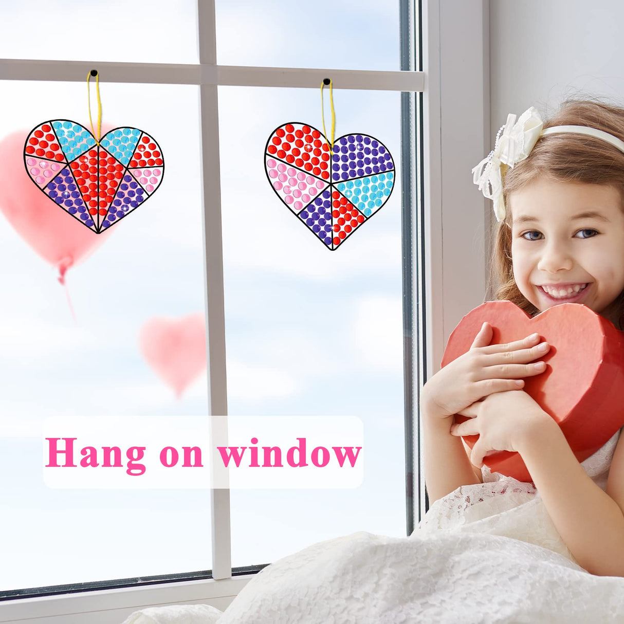 Valentines Day Gift for Kids, Valentine's Day Arts and Crafts, Sun Gemmers Art Crafts Suncatcher Kits for Children Teenagers Kids at 6-8, DIY Diamond chiazllta
