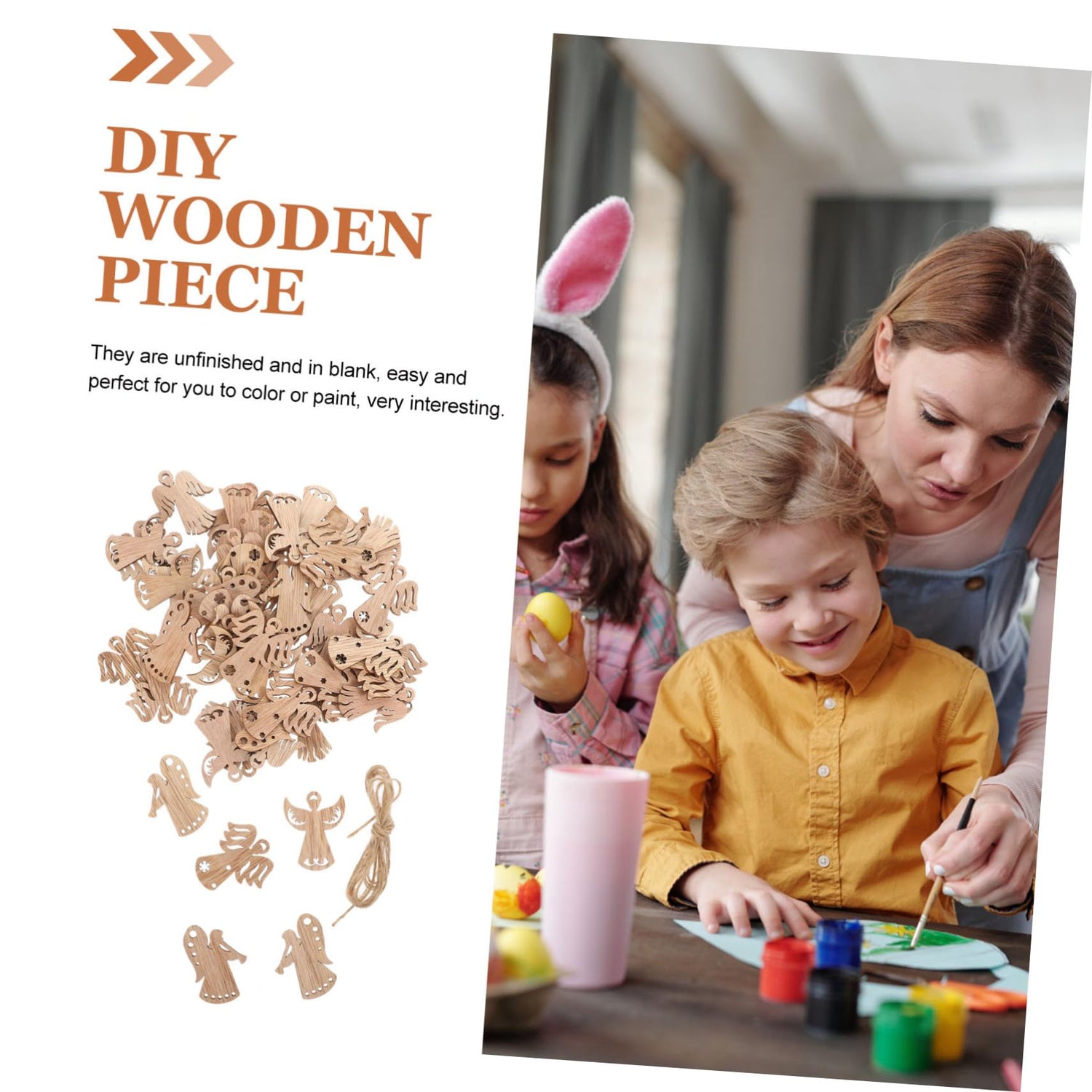 MAGICLULU 50pcs Wooden Angel Pendant Unfinished Wooden Chips Angel Wings for Crafts Christmas Wood Cutouts Blank Angel Wing Angel Christmas Ornaments MAGICLULU