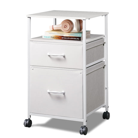 DEVAISE 2 Drawer Mobile File Cabinet, Rolling Printer Stand with Open Storage Shelf, Fabric Vertical Filing Cabinet fits A4 or Letter Size for Home DEVAISE