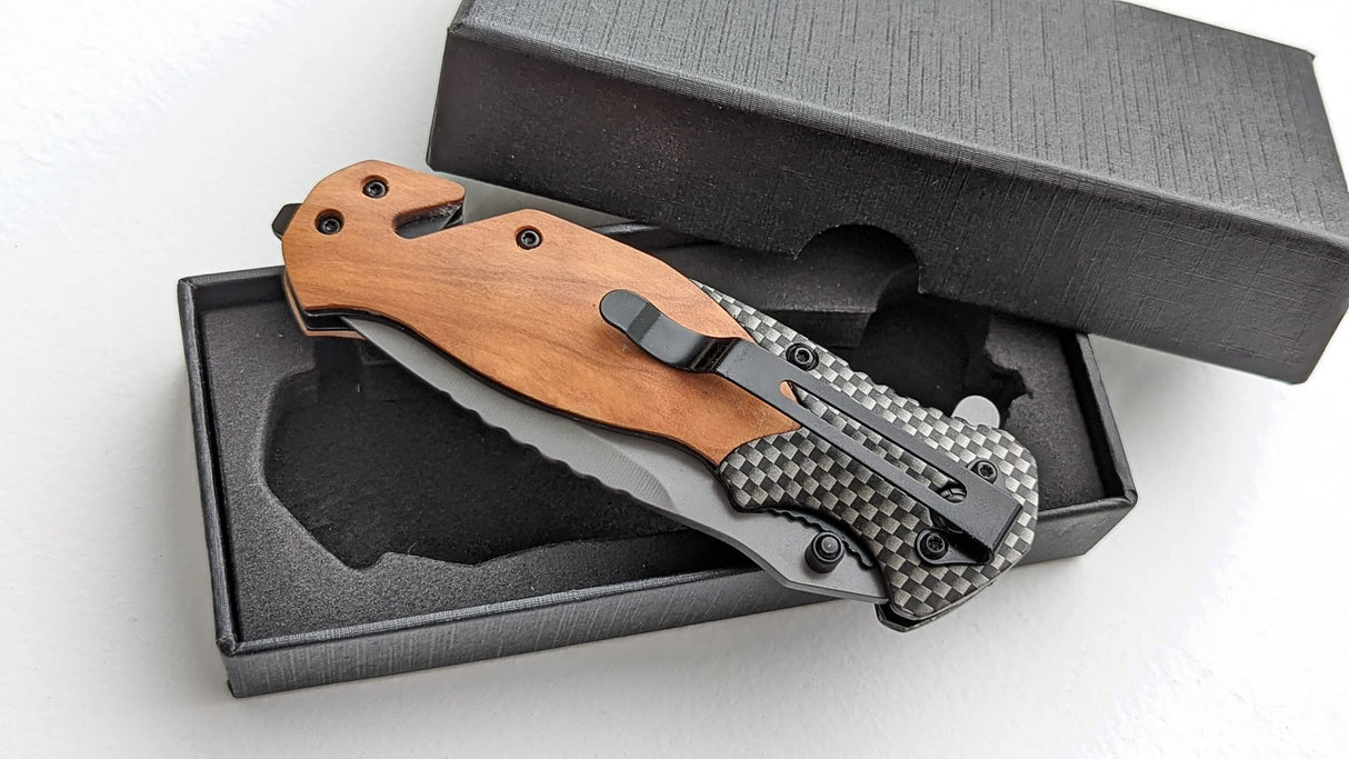 Personalized Engraved Olive Wood Handle Pocket Knife With Gift Box MRC Wood Products