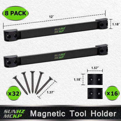 SUNHZMCKP 12" Magnetic Tool Holder Strip, 8 Pack Metal Tool Magnet Bar, Wall Mount Magnetic Organization for Garage, Shop, Best Gift for Men - Easy - WoodArtSupply