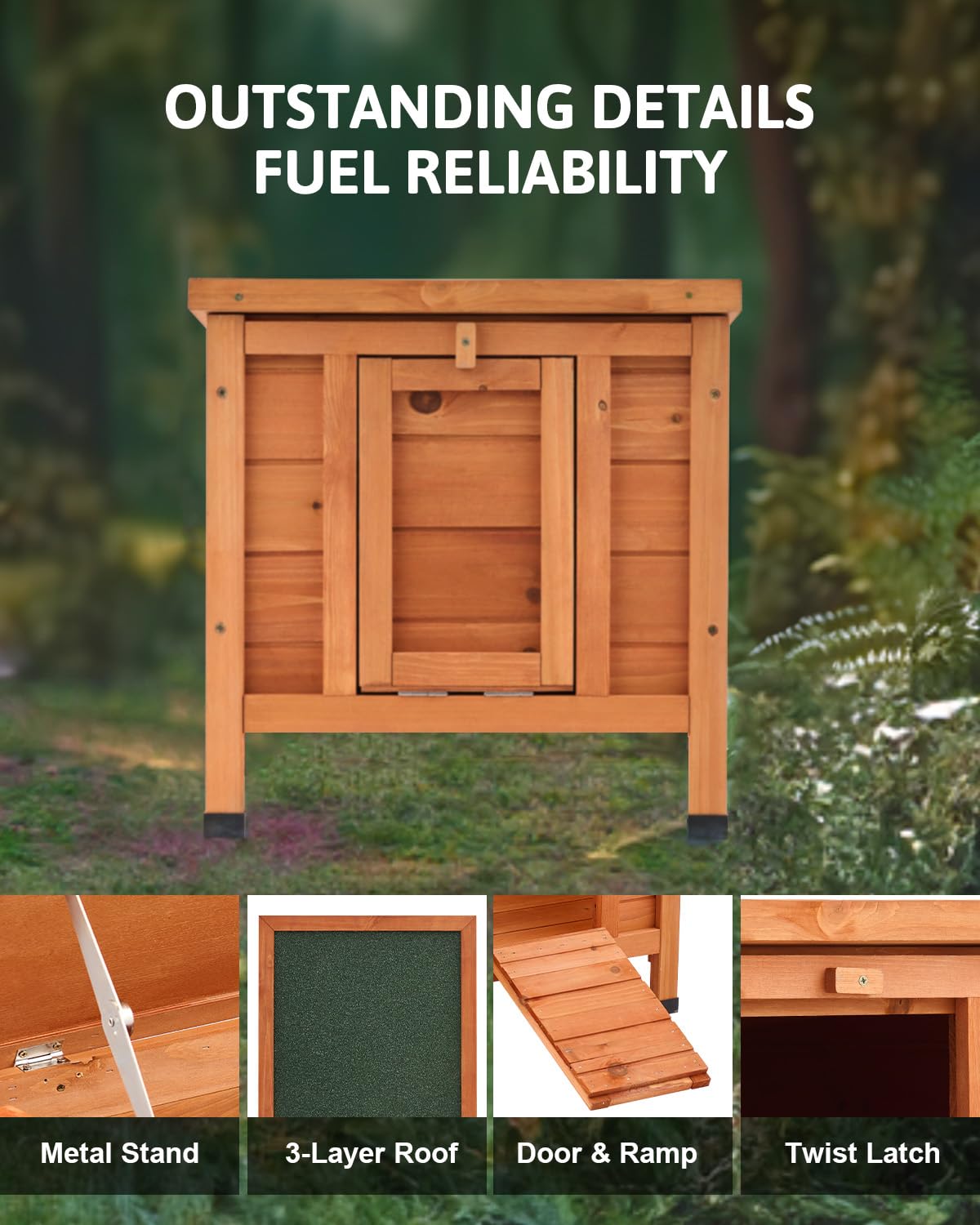 CO-Z Outdoor Cat House, Weatherproof Rabbit Hutch Hideout Indoor Bunny Cage, Wooden Outside Shelter for Feral Cats, Rabbits, Chicken, Small Animal, CO-Z