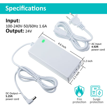 Enhon Power Cord Replacement Compatible with Cricut Explore 3 Cutting Machine, 24V AC DC Power Adapter Replacement Cord with 90 Degree Connector - WoodArtSupply