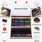 Art Supplies, Wooden Art Set Crafts Kit with Drawing Easel, Deluxe Kids Art Set, Oil Pastels, Colored Pencils, Watercolor Cakes, Creative Gift for VigorFun