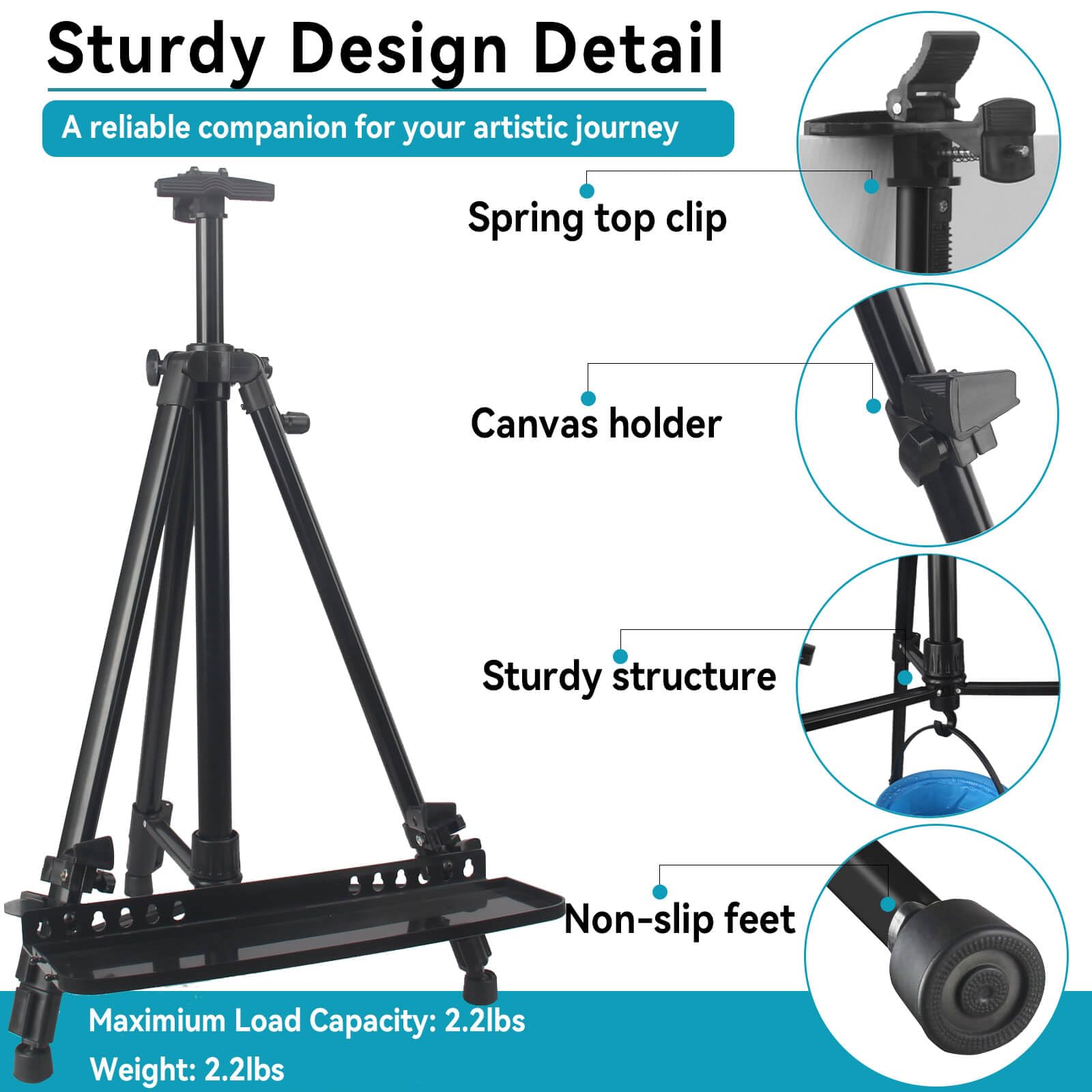 Artist Easel Stand Height Adjustable from 20" to 60".Aluminum Art Easel for Painting canvases with a Carrying Bag.Displaying & Painting Easel Stand - WoodArtSupply