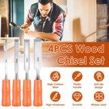 FALESOUL 4 Piece Wood Chisel Sets Woodworking Tools Set, Wood Chisels with Beveled Blade 6/12/18/24mm Sturdy Carpenter Chisel Hand Tool for Softwood FALESOUL