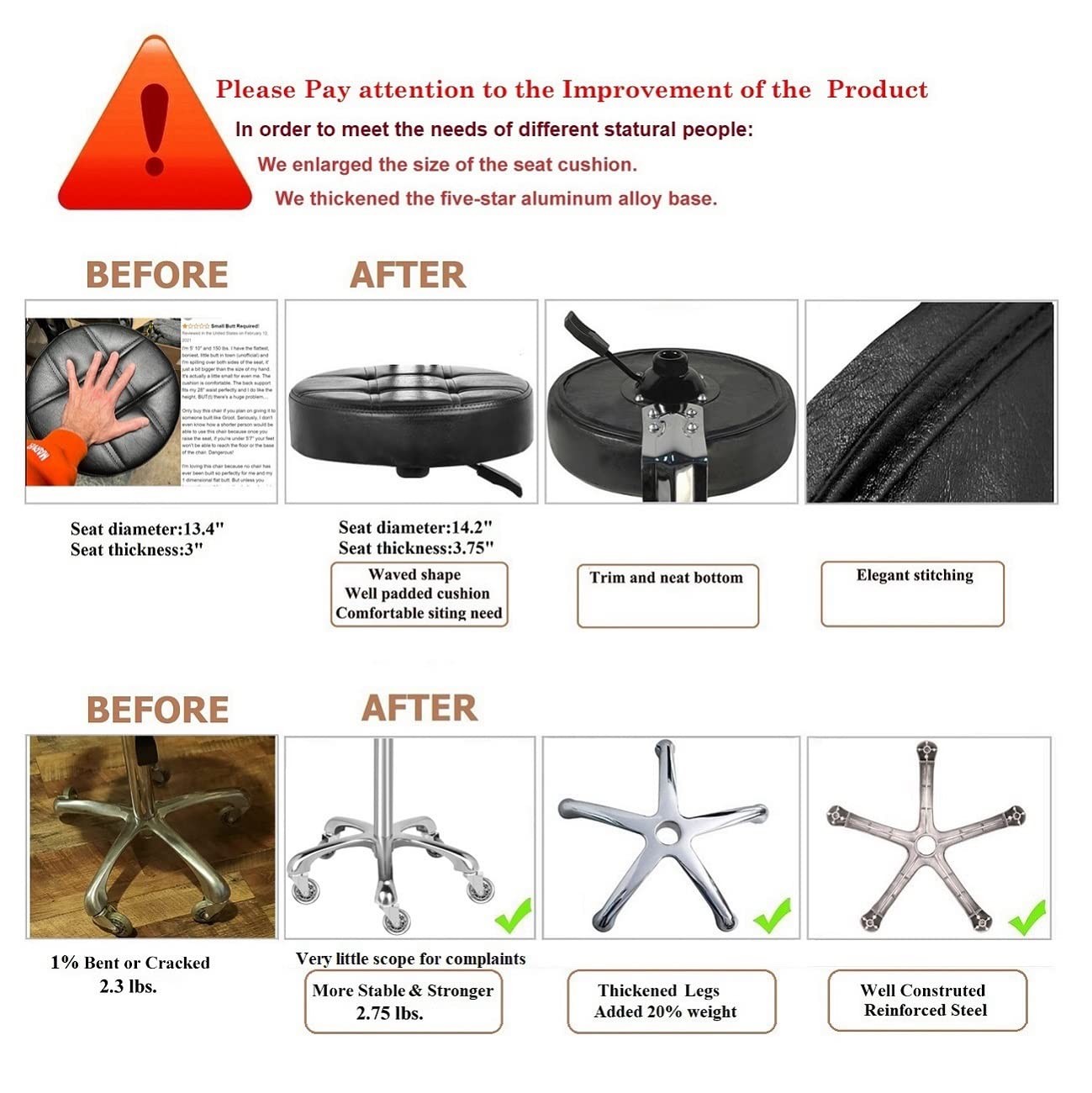 Kaleurrier Swivel Stool Chair Adjustable Height,Heavy Duty Hydraulic Rolling Metal Stool for Kitchen,Salon,Bar,Office,Massage (with Back Rest) Kaleurrier