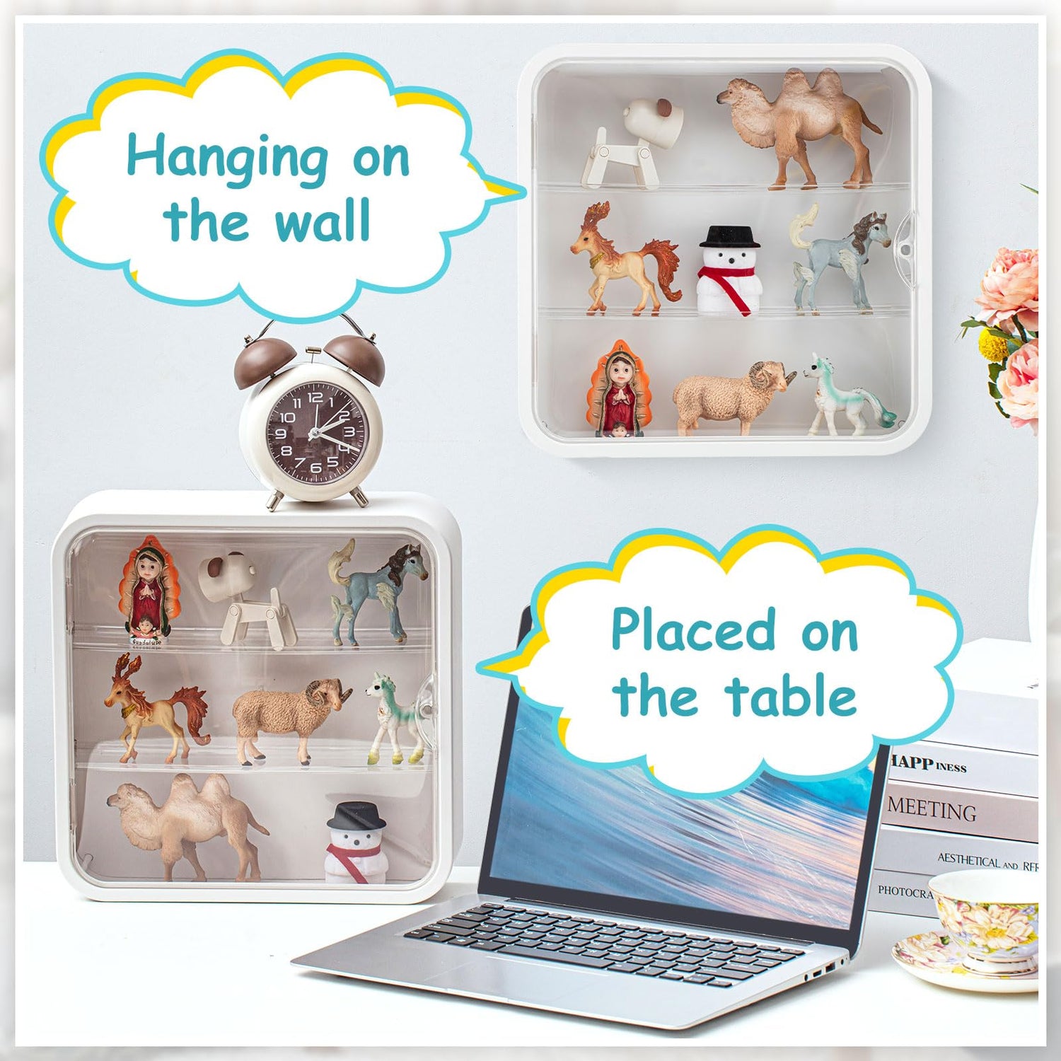 Menkxi 2 Pcs Display Case for Figures 3 Tiers Doll Storage Box Wall Mounted Clear Display Box Dust Proof Display Cabinet Organizer with Magnetic Door Menkxi