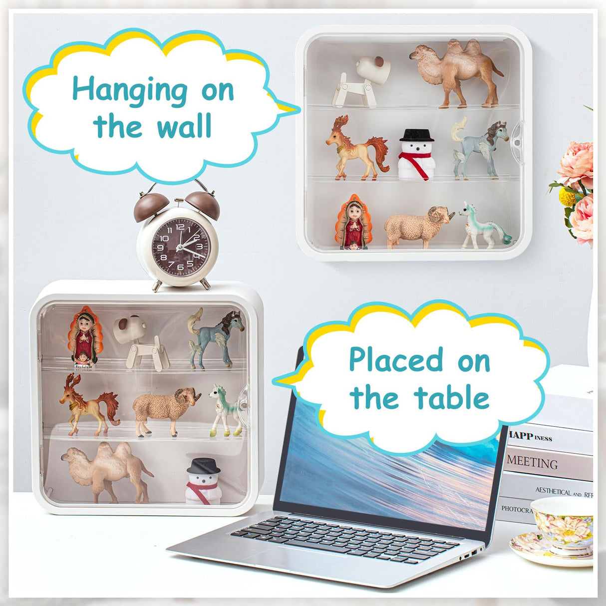 Menkxi 2 Pcs Display Case for Figures 3 Tiers Doll Storage Box Wall Mounted Clear Display Box Dust Proof Display Cabinet Organizer with Magnetic Door Menkxi