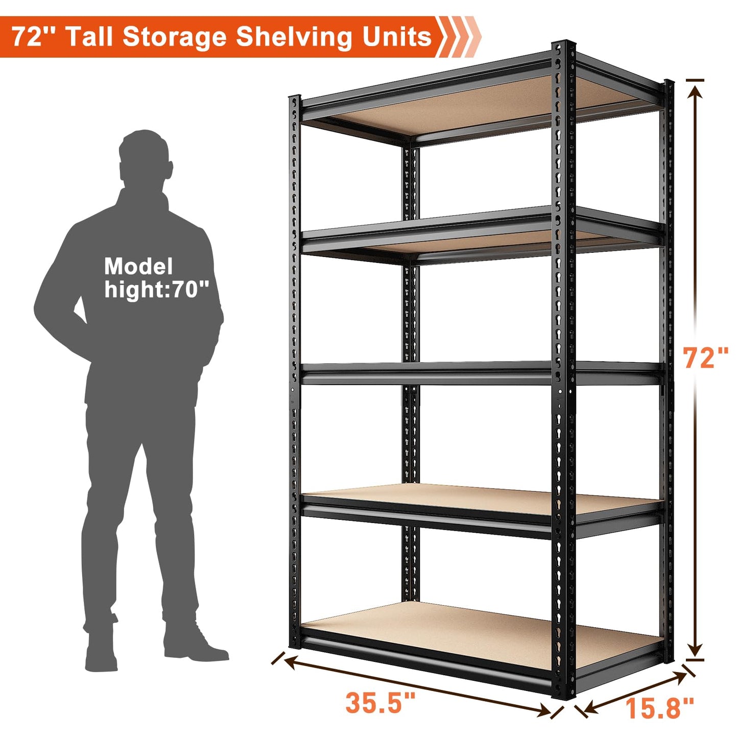 REIBII 72" H Garage Shelving Heavy Duty Storage Shelves 2000LBS Adjustable 5 Tier Metal Storage Shelving for Garage Storage Shelving Unit for - WoodArtSupply