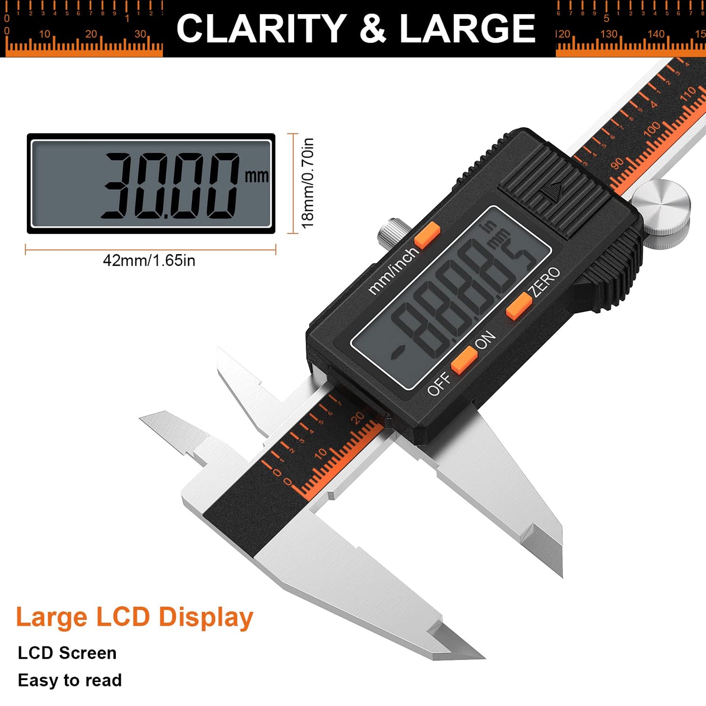 HARDELL Digital Caliper, 6 Inch Stainless Steel Caliper Measuring Tool with Large LCD Screen, Electronic Micrometer Caliper Digital Inch/Millimeter - WoodArtSupply