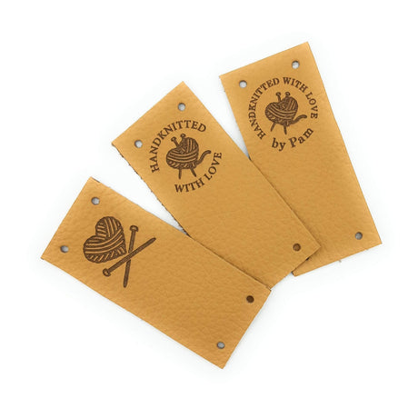Folding leather labels, knitting labels, personalized logo labels, crochet labels, custom made logo labels, branding leather tags, set of 25 Generic