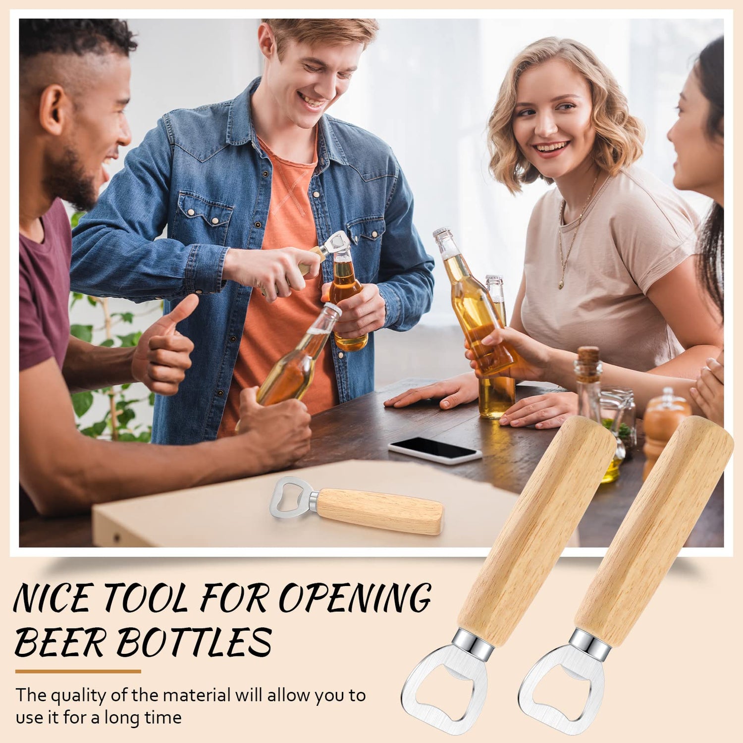 Lounsweer 30 Pcs Wood Wine Bottle Opener Stainless Steel Bottle Opener Wood Handheld Heavy Duty Bartender Bottle Openers Cider Engraved Gift Set for Lounsweer