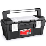 MAXPOWER 16 inch Tool Box with Removable Tray, Portable Toolbox with Stainless Steel Handle & Doule Metal Latch, Rated up to 33 Lbs MAXPOWER