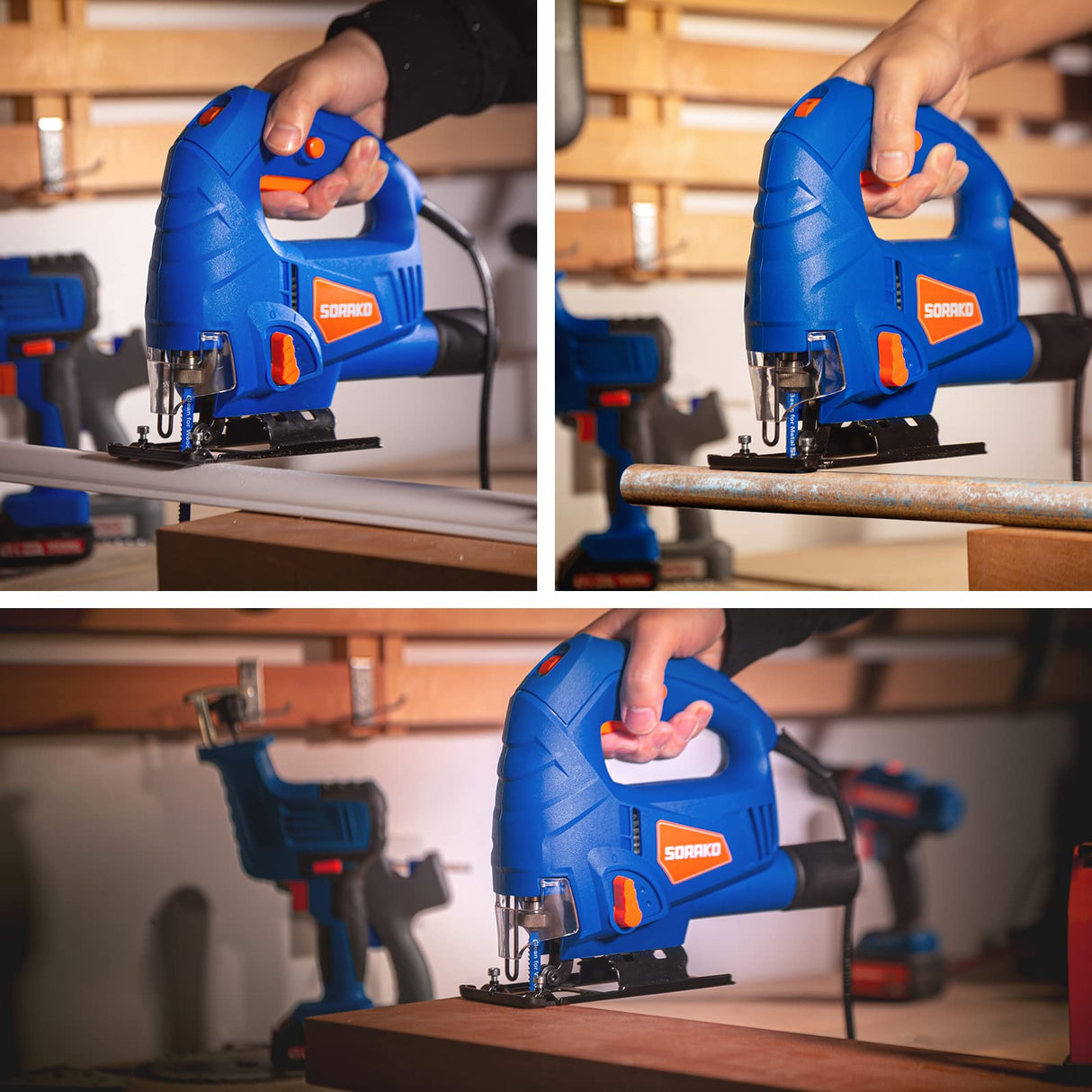 SORAKO Jigsaw, 5.0Amp Jig Saw Tool Corded Electric Power Cutter,800-3000 SPM Jig Saw, 6 Variable Speed, 0°-45° Bevel Cutting, 4 Orbital Sets, for SORAKO