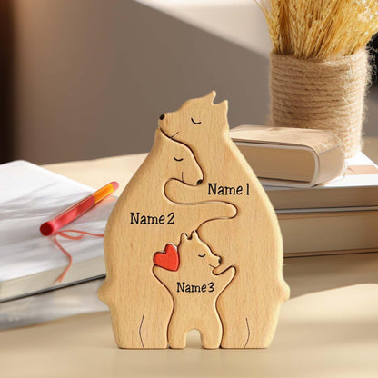 Personalized Wooden Bears Family Puzzle Gifts with Name Customizable Wooden Puzzle with 1-8 Name Decorative Piece for Home Decor and Birthday Gifts - WoodArtSupply