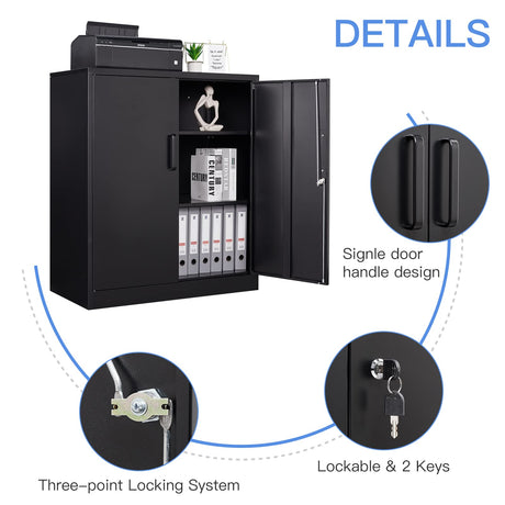 Yizosh Metal Garage Storage Cabinet with 2 Doors and 2 Adjustable Shelves - 35.5" Steel Lockable File Locking Counter Cabinet for Home Yizosh