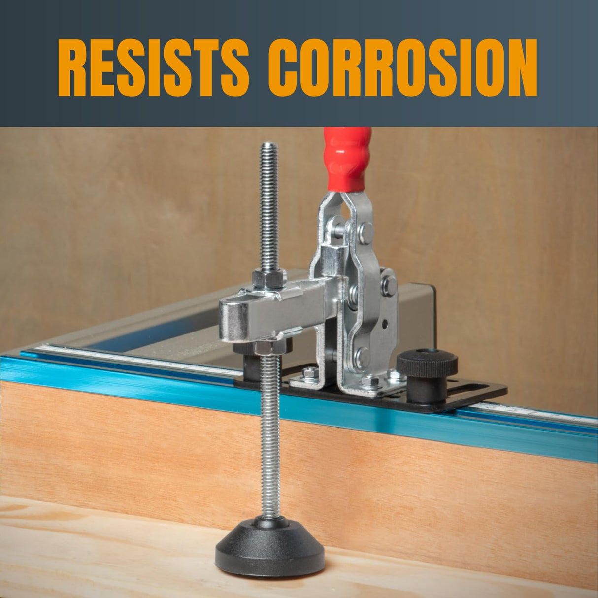 POWERTEC 4PK Toggle Clamp, 500 lbs Capacity, 12130 Quick Release Vertical Clamps w/Antislip Rubber Pressure Tip for Woodworking Jigs and Fixtures, POWERTEC