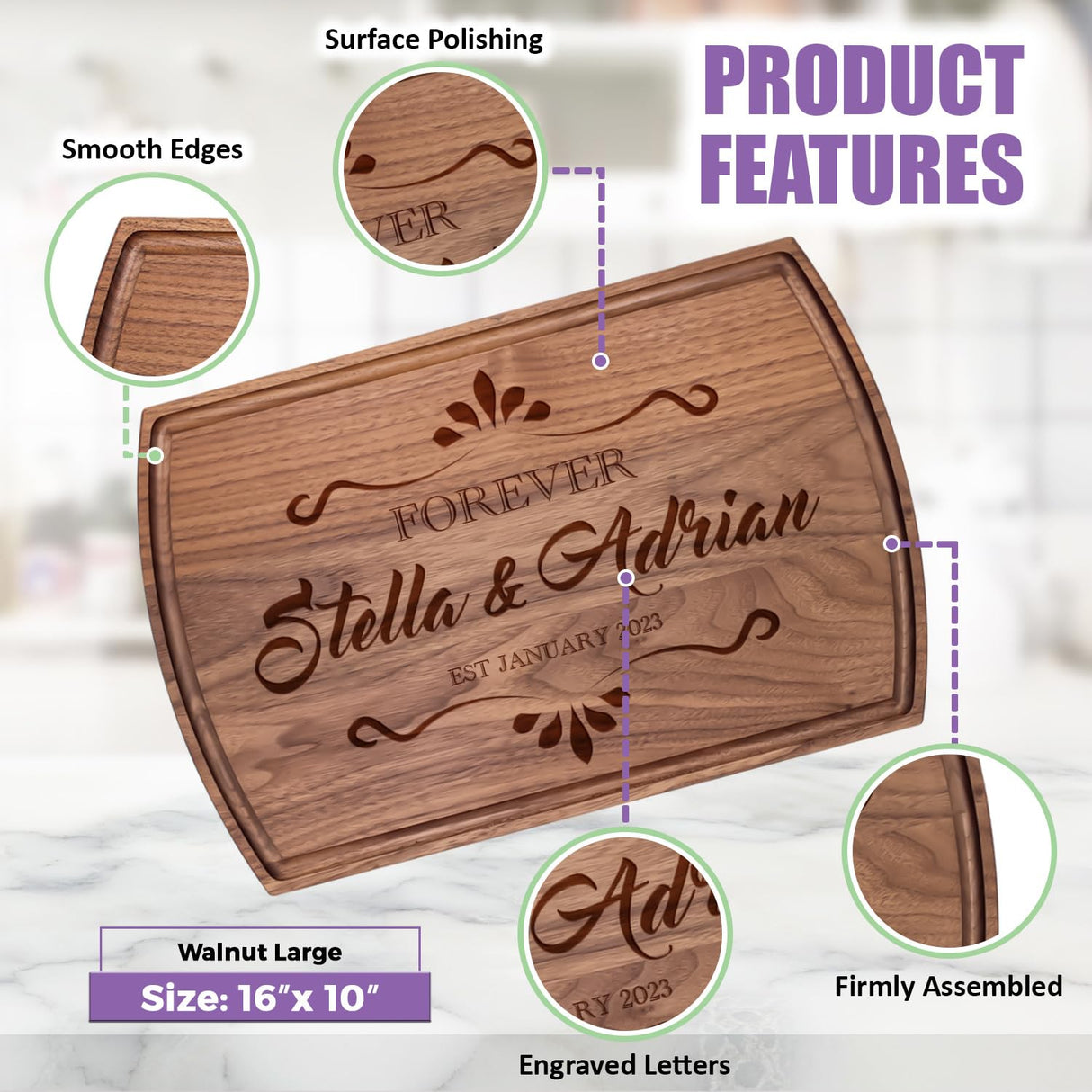 Tayfus Personalized Cutting Boards - Custom Engraved Wood Chopping Block - USA Handmade - Best Wedding, Housewarming, Anniversary, Birthday, Tayfus
