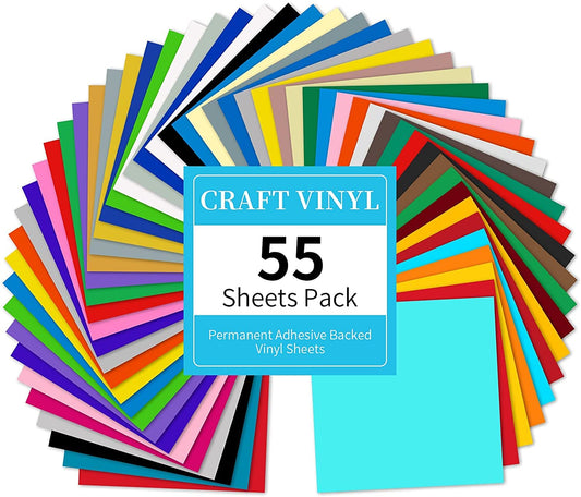 Lya Vinyl 55 Pack Permanent Adhesive Vinyl Sheets for Decor Sticker, Party Decoration, Car Decal - 43 Color Vinyl for Cutting Machine, Craft Cutter - WoodArtSupply